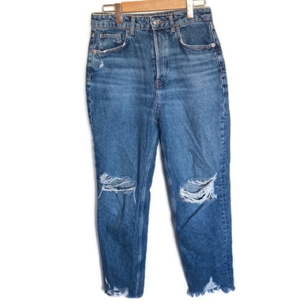 ZARA - Z1975 VINTAGE MOM JEANS BUTTON FLY DISTRESSED HIGH WAIST SIZE 6